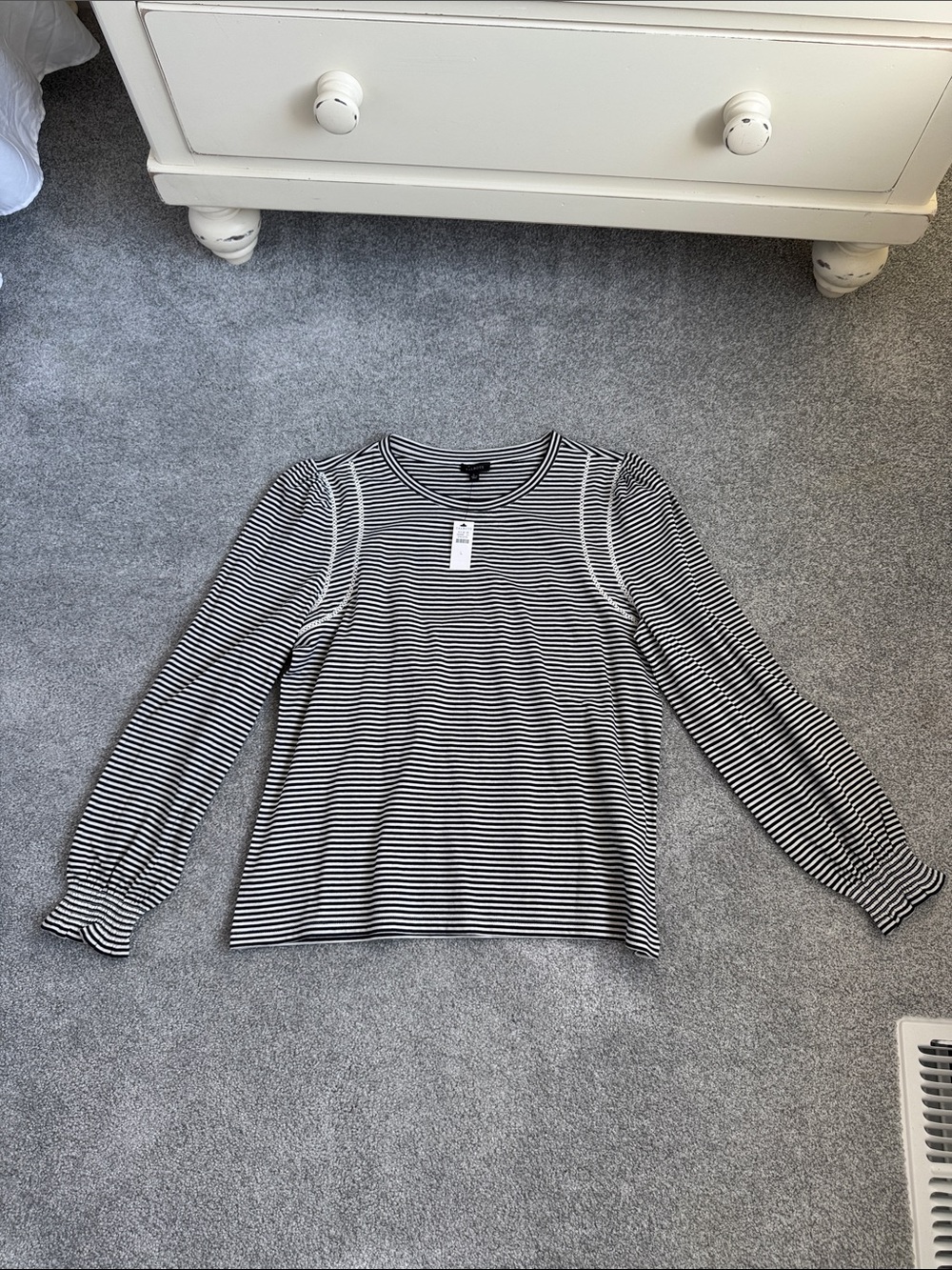 Talbots Black and White Striped Long-Sleeve Crewneck Top
